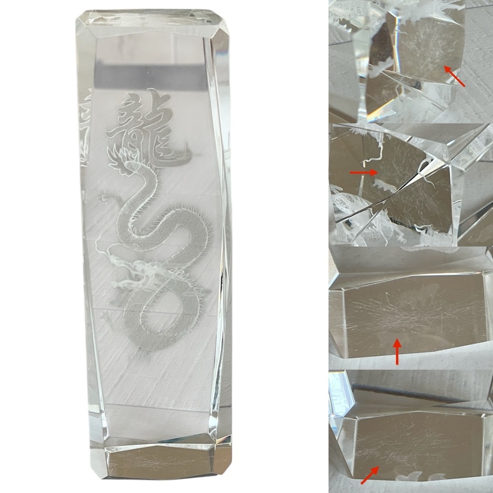 Clear Glass 3D Laser Etched Dragon Solid Tower Paperweight Home or Office Decor